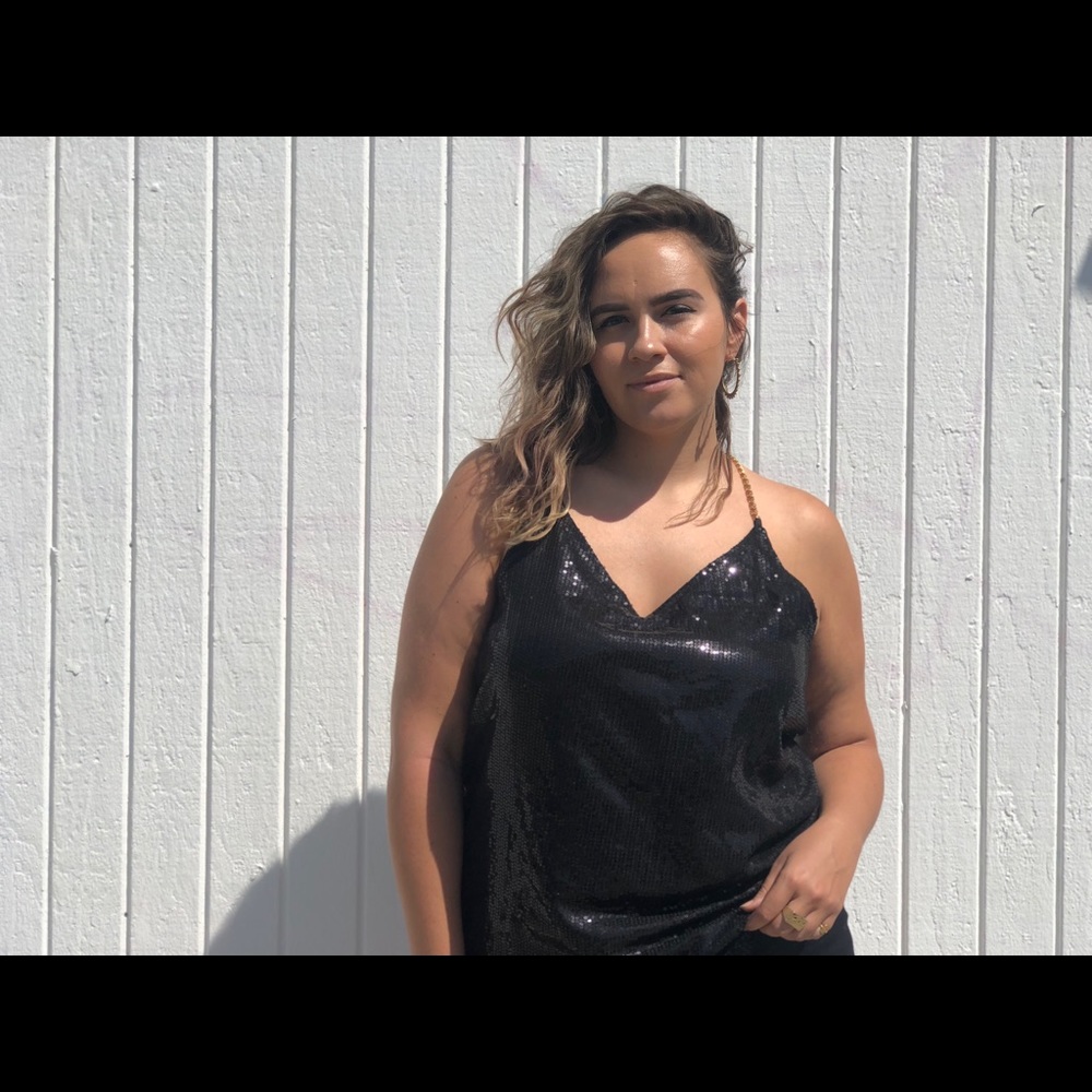 Plus size sequin tank w/ chain back from simplybe